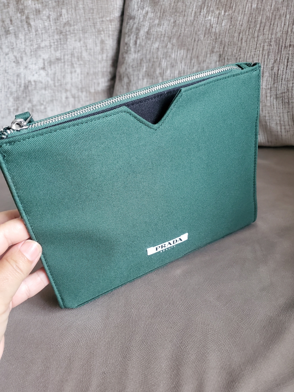 Prada Men’s Green Nylon Zip Toiletry Pouch